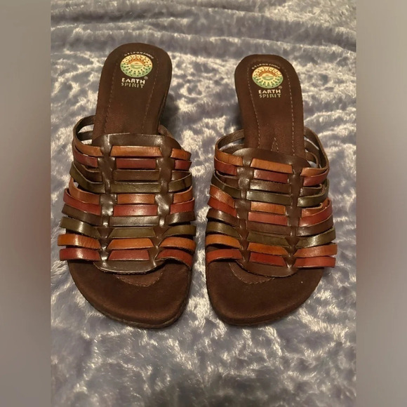 Earth Spirit Gelron Multi Colored Leather Womens Slide Wedge Sandals EUC Sz 11 - Picture 1 of 10